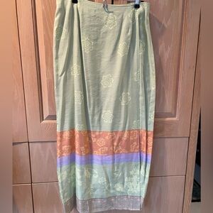 Sigrid Olsen Linen & Rayon Green and Orange Wrap Maxi Skirt
